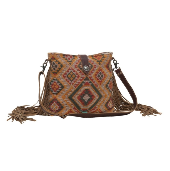 NWT Myra Bag Boho Leather & Canvas Tassel Shoulder Bag - Picture 3 of 8